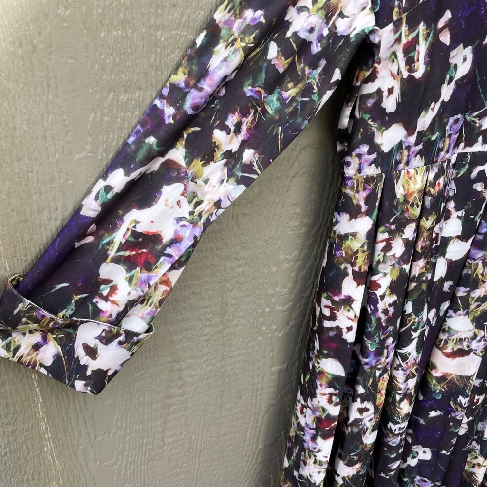 Dalia Macphee Long Sleeve Dress XL Pleated Abstract Floral Collared Button Fron - Picture 6 of 10